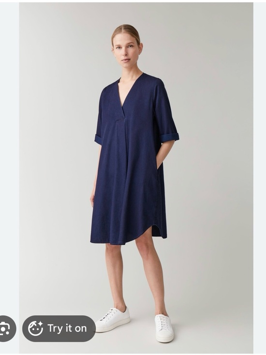 COS Dresses & Skirts - COS Oversized Washed 100% Cotton/Light Denim Blue Cocoon Dress with Pockets